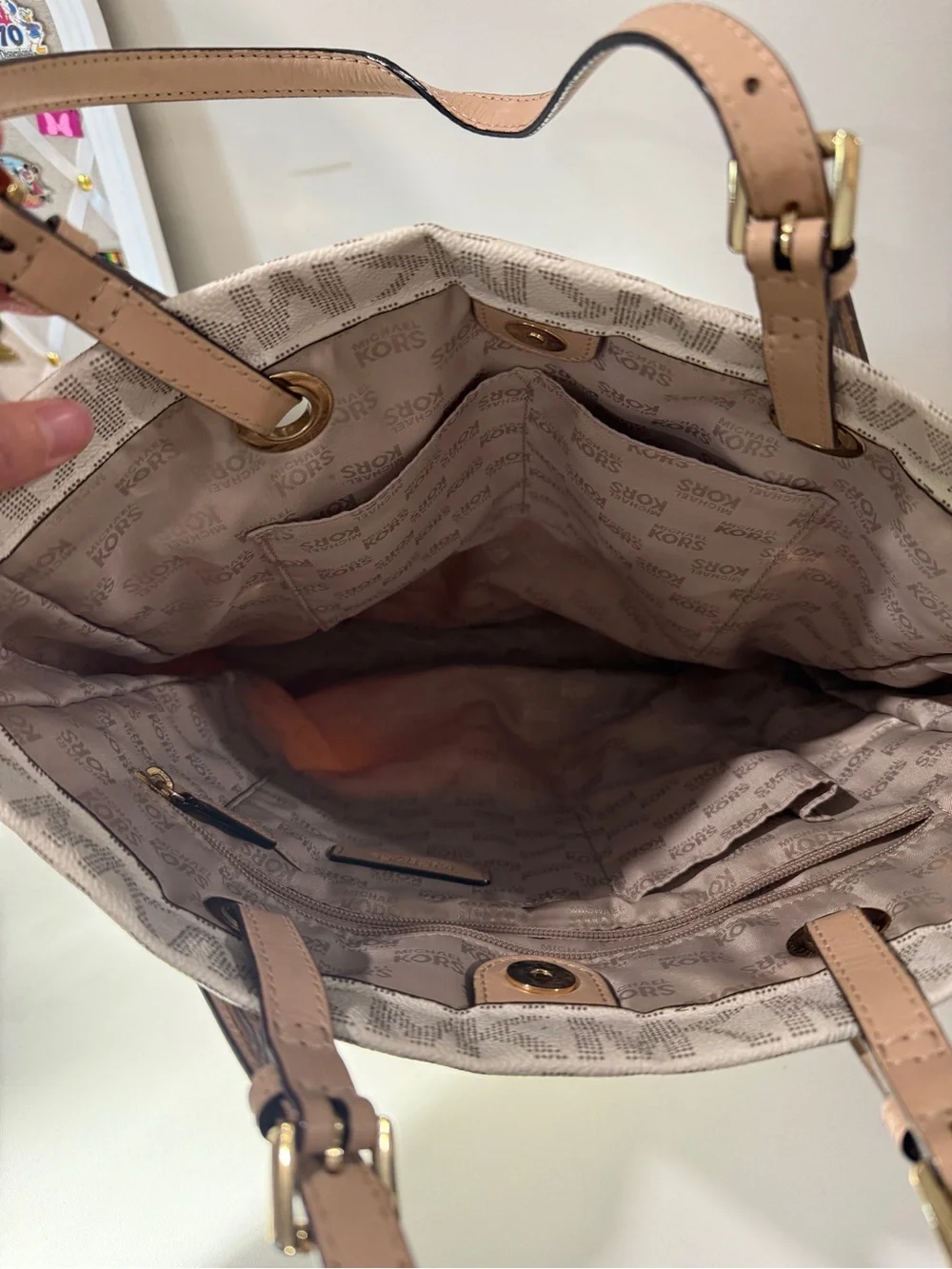 Michael Kors Large Signature Logo Tote Bag Cream Beige
